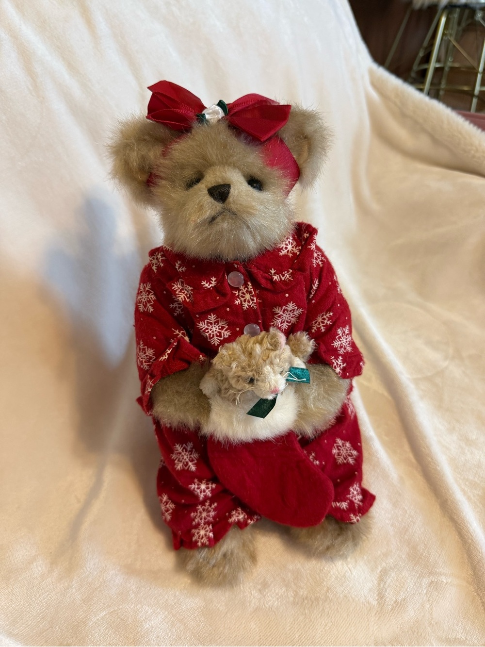 Holiday Red Snowflake Teddy Bear Plush with Bow